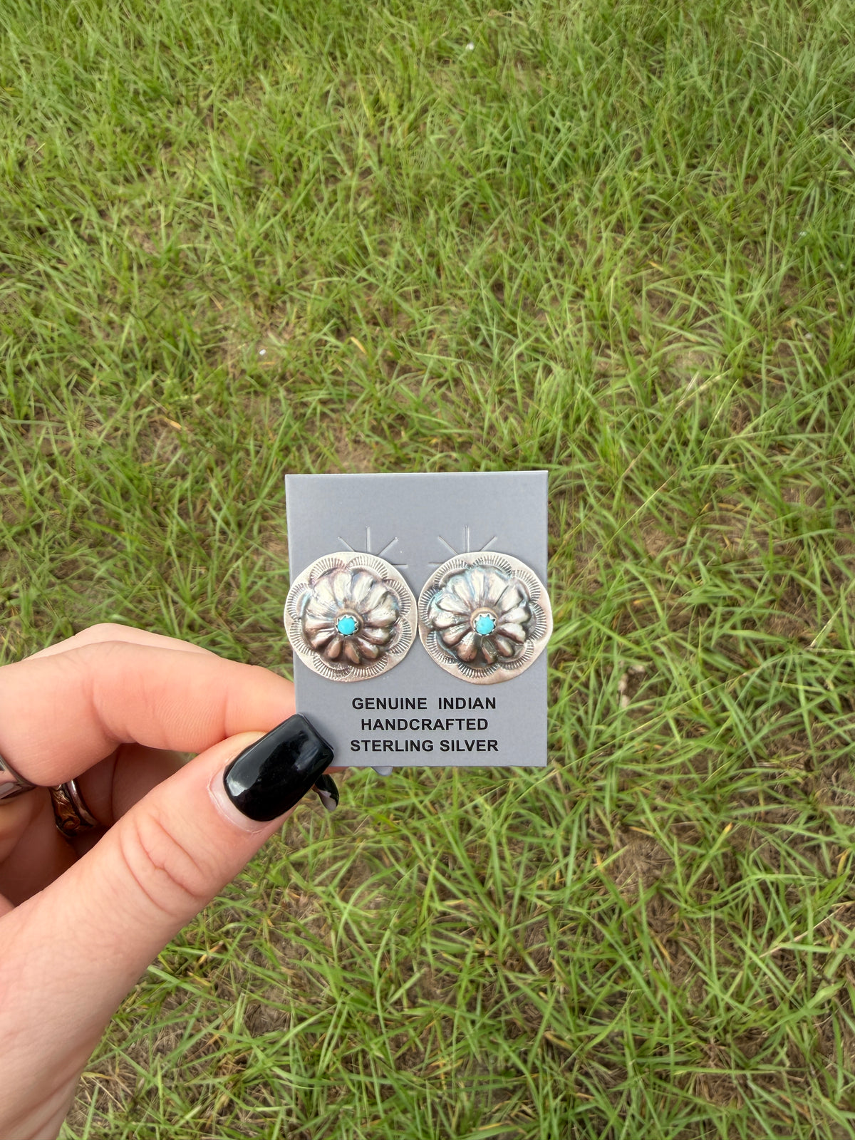 Navajo Made Kingman Turquoise Earrings - Joan Begay