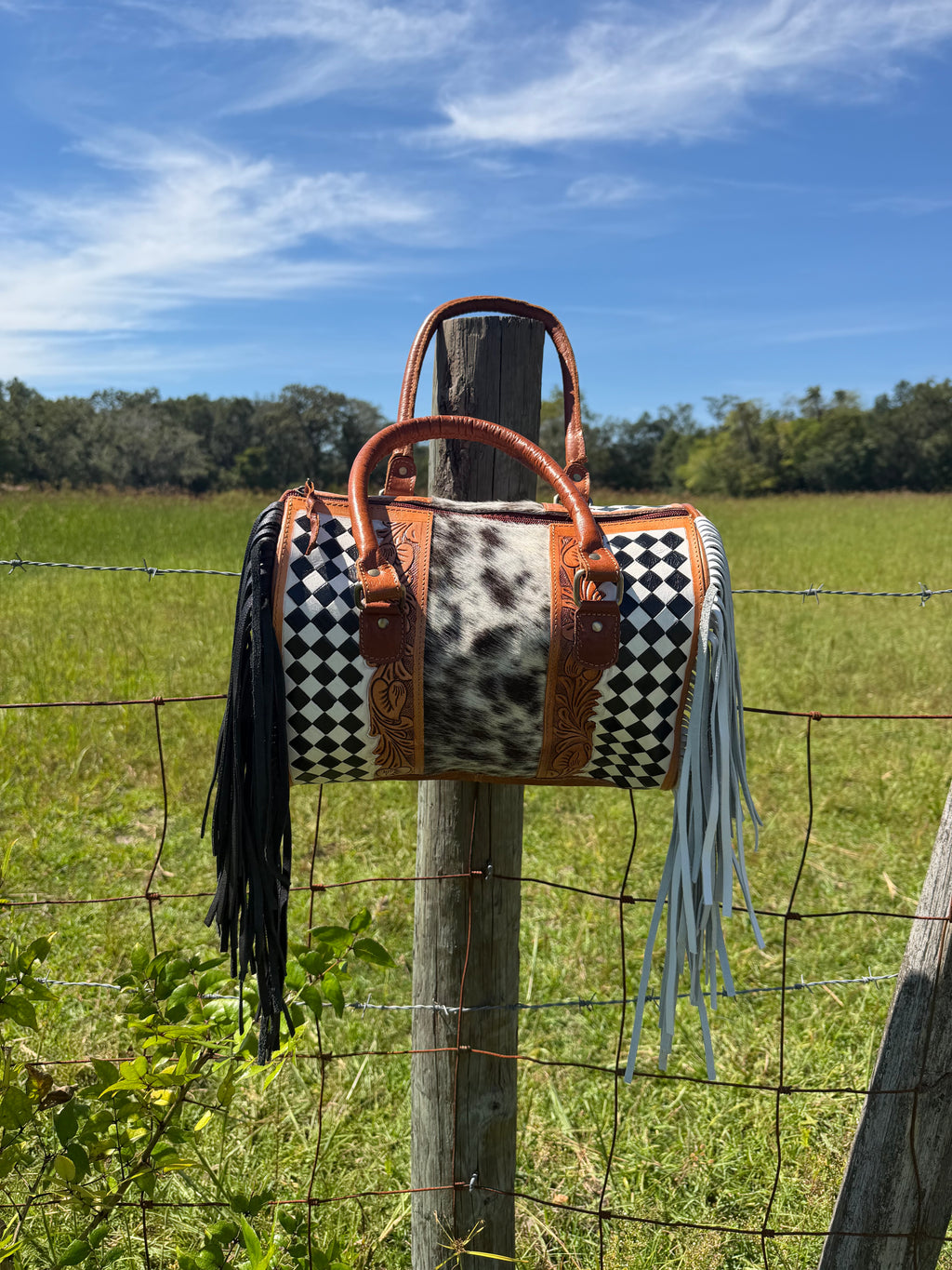 Cowhide & Checkered Tooled Leather Speedy (Large)