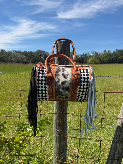 Cowhide & Checkered Tooled Leather Speedy (Large)
