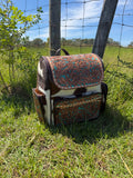 Turquoise Tooled Leather and Cowhide Backpack