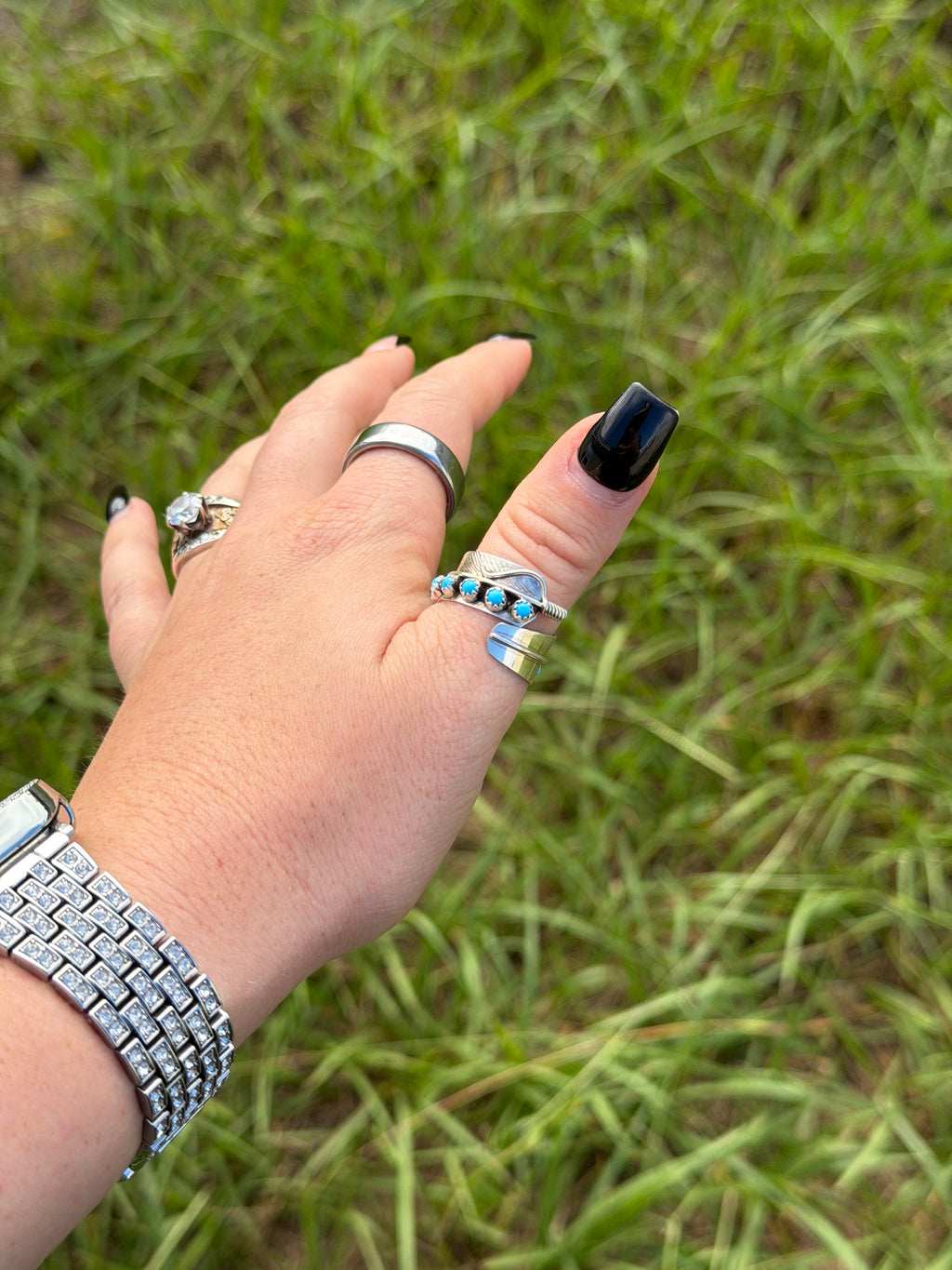 Navajo Made Kingman Turquoise Adjustable Ring - Chester Charley