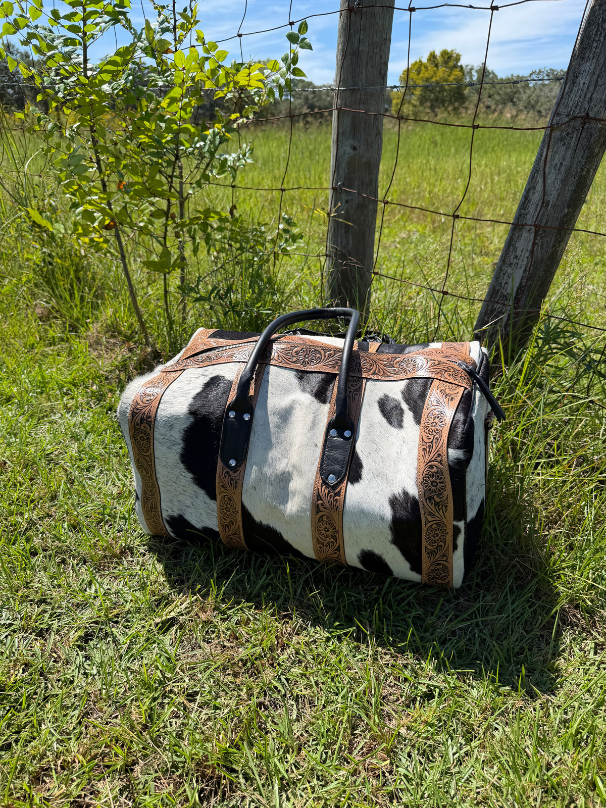 Cowhide Duffel Bag - Black & White (Large)
