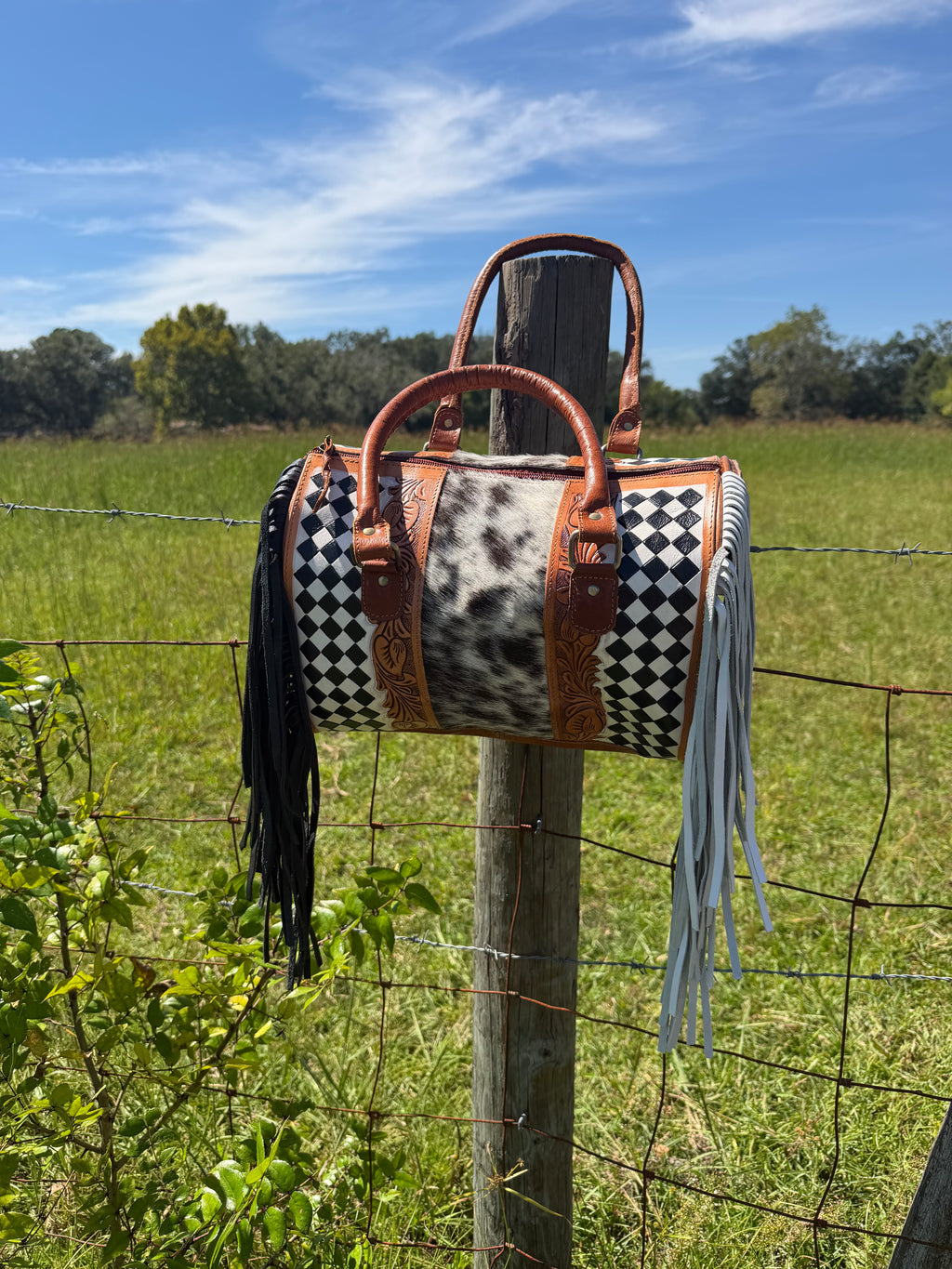 Cowhide & Checkered Tooled Leather Speedy (Large)