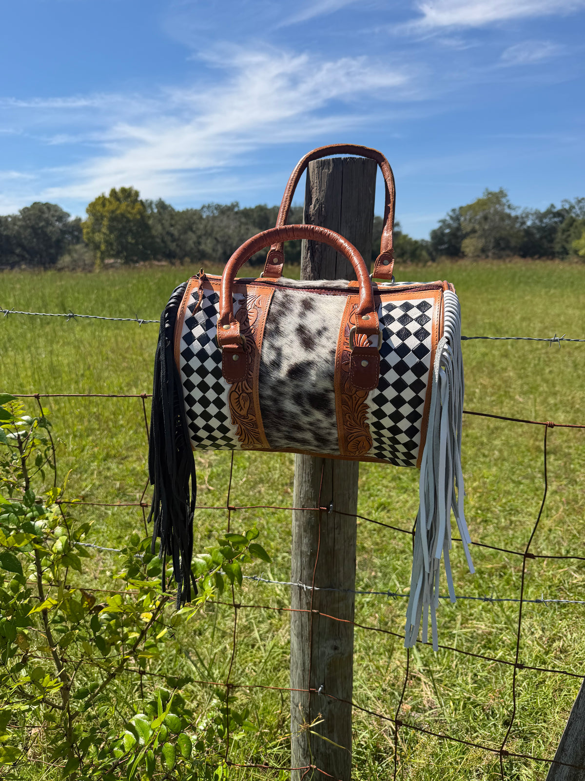 Cowhide & Checkered Tooled Leather Speedy (Large)
