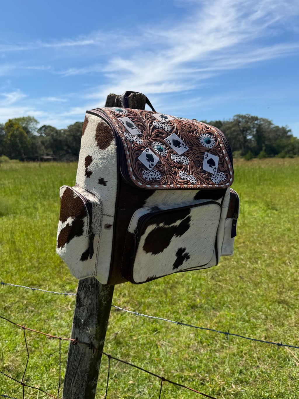 Tooled Leather Cards and Cowhide Backpack