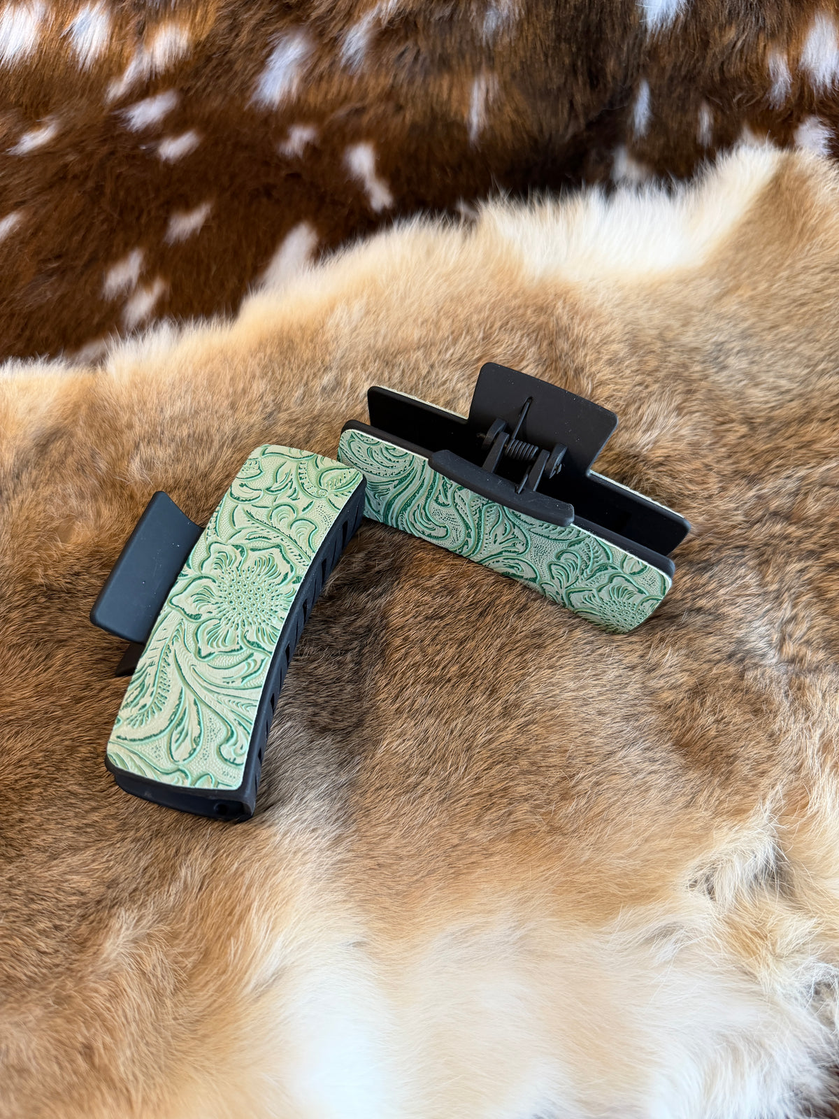 Desert Sage Leather Claw Clip