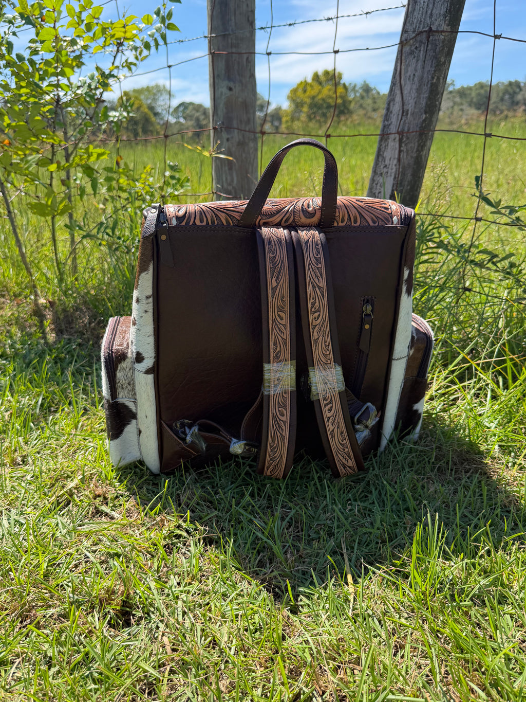 Tooled Leather Cards and Cowhide Backpack