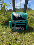 Turquoise Leather and Cowhide Backpack