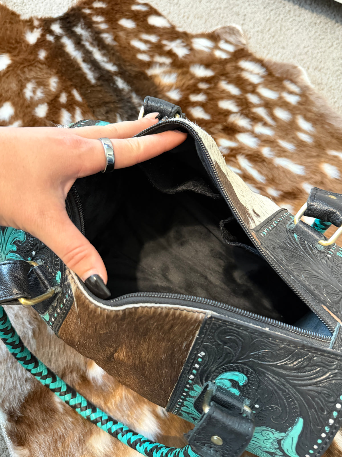 Tooled Leather & Fringe Cowhide Speedy (Large)