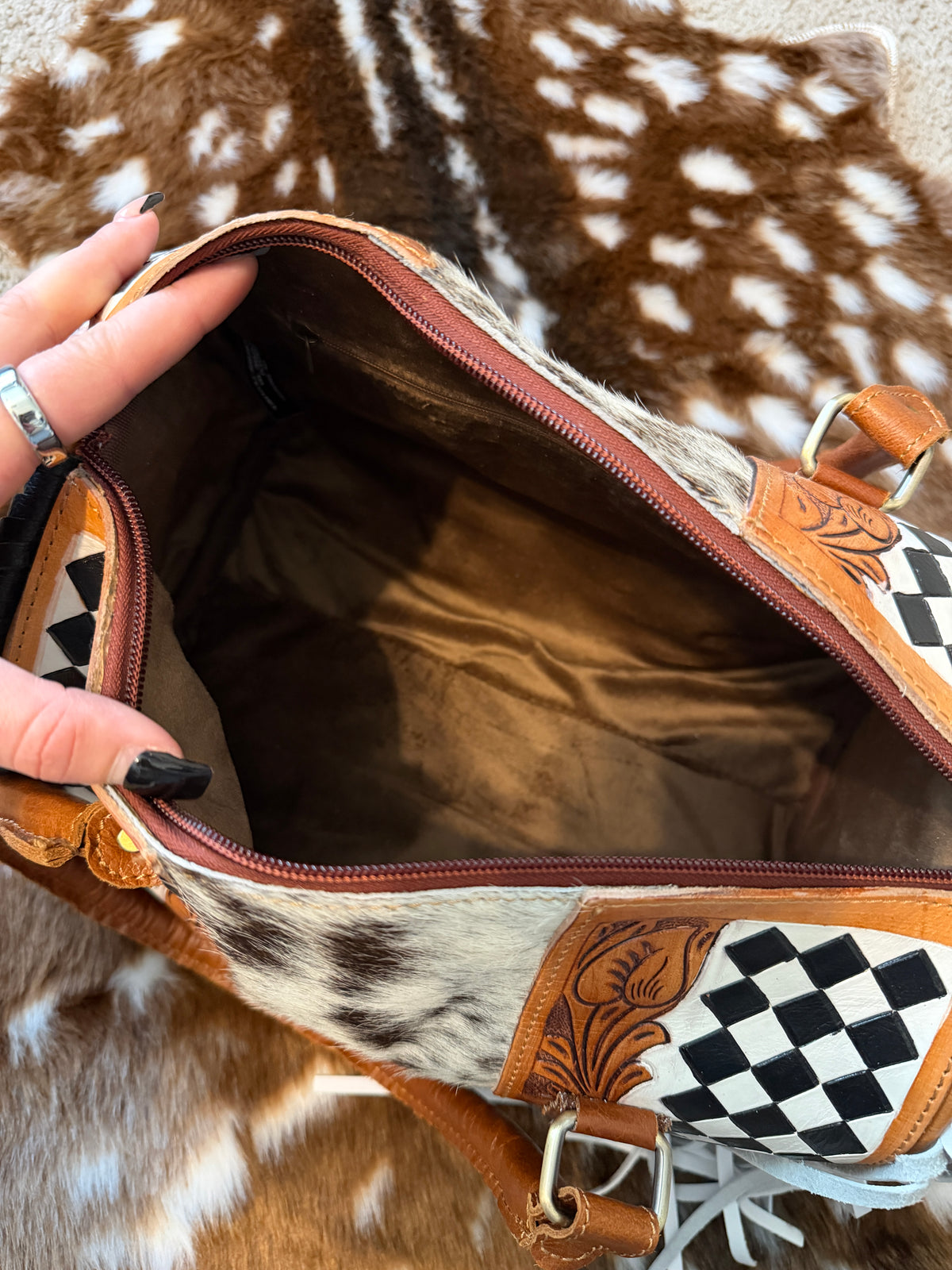 Cowhide & Checkered Tooled Leather Speedy (Large)
